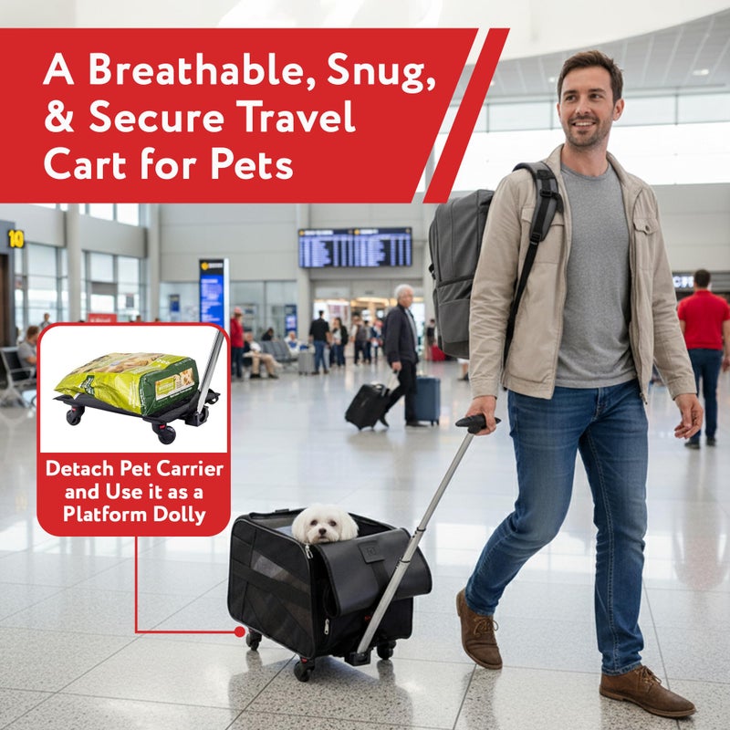dbest products Pet Smart Cart, Medium, Black, Rolling Carrier with wheels soft sided collapsible Folding Travel Bag, Dog Cat Airline Approved Tote Luggage backpack - Image 5